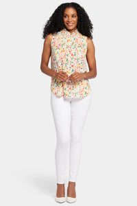 Sleeveless Ruffle Neck Blouse Abstract Floral Print | Veronica Springs | Blouse | NYDJ