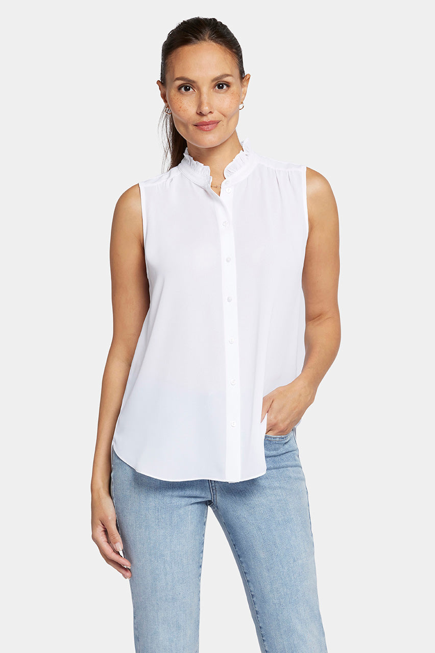 Sleeveless Ruffle Neck Blouse | Optic White | Blouse | NYDJ