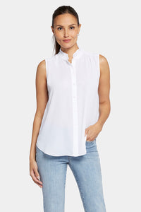 Sleeveless Ruffle Neck Blouse | Optic White | Blouse | NYDJ