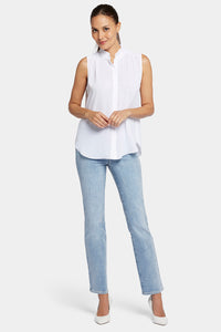 Sleeveless Ruffle Neck Blouse | Optic White | Blouse | NYDJ