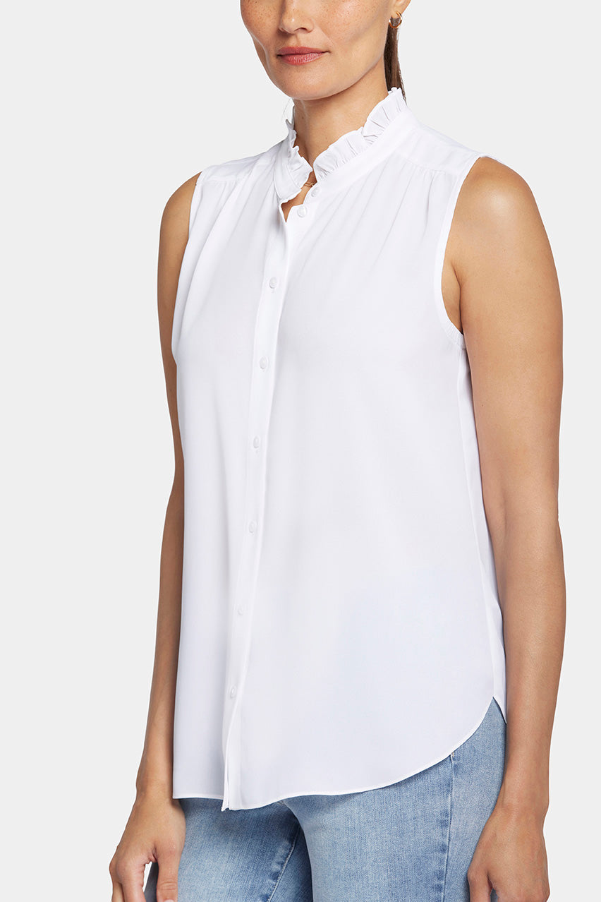 Sleeveless Ruffle Neck Blouse | Optic White | Blouse | NYDJ