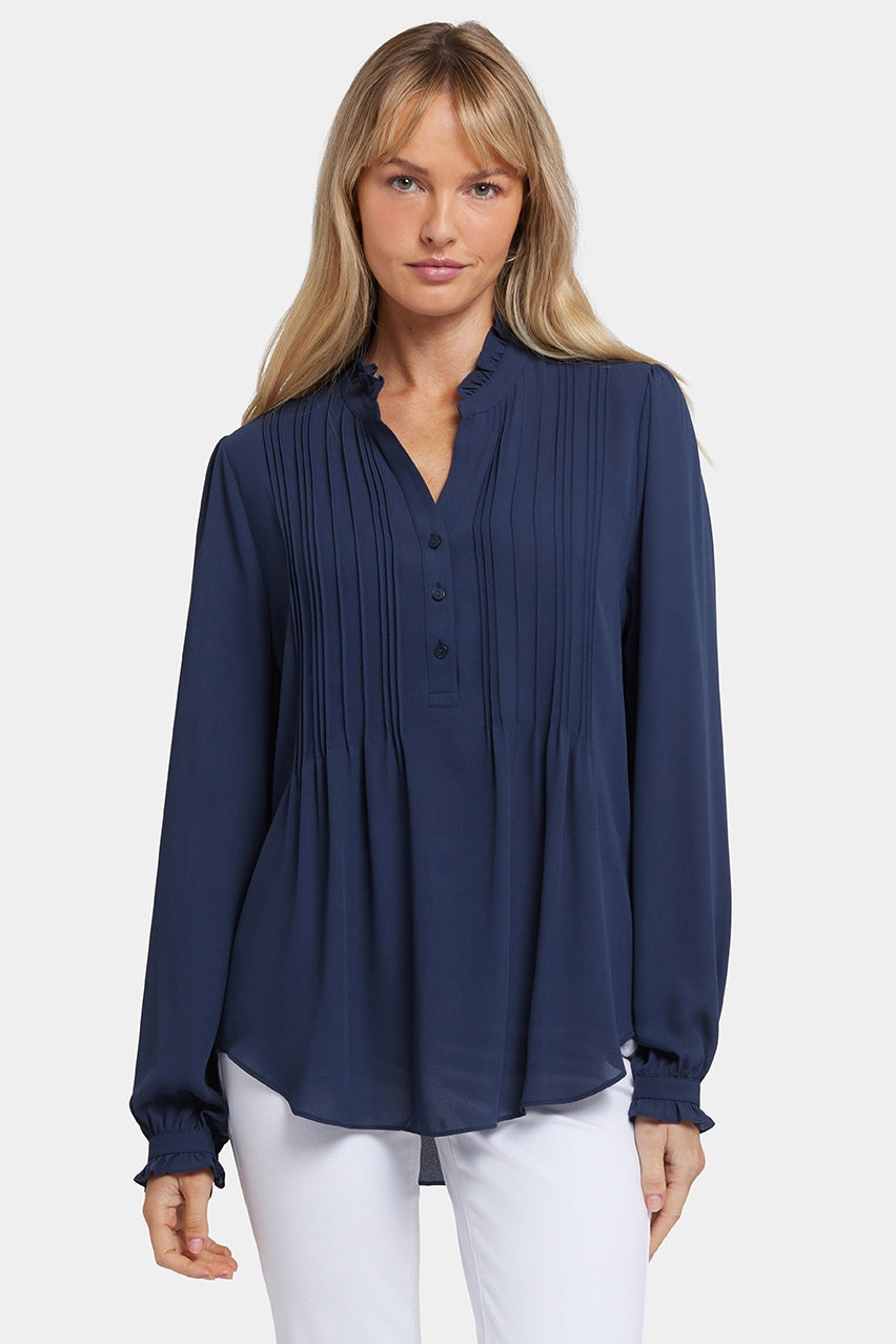 Pleated Front Tunic | Oxford Navy | Top | NYDJ