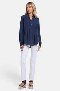 Pleated Front Tunic | Oxford Navy | Top | NYDJ