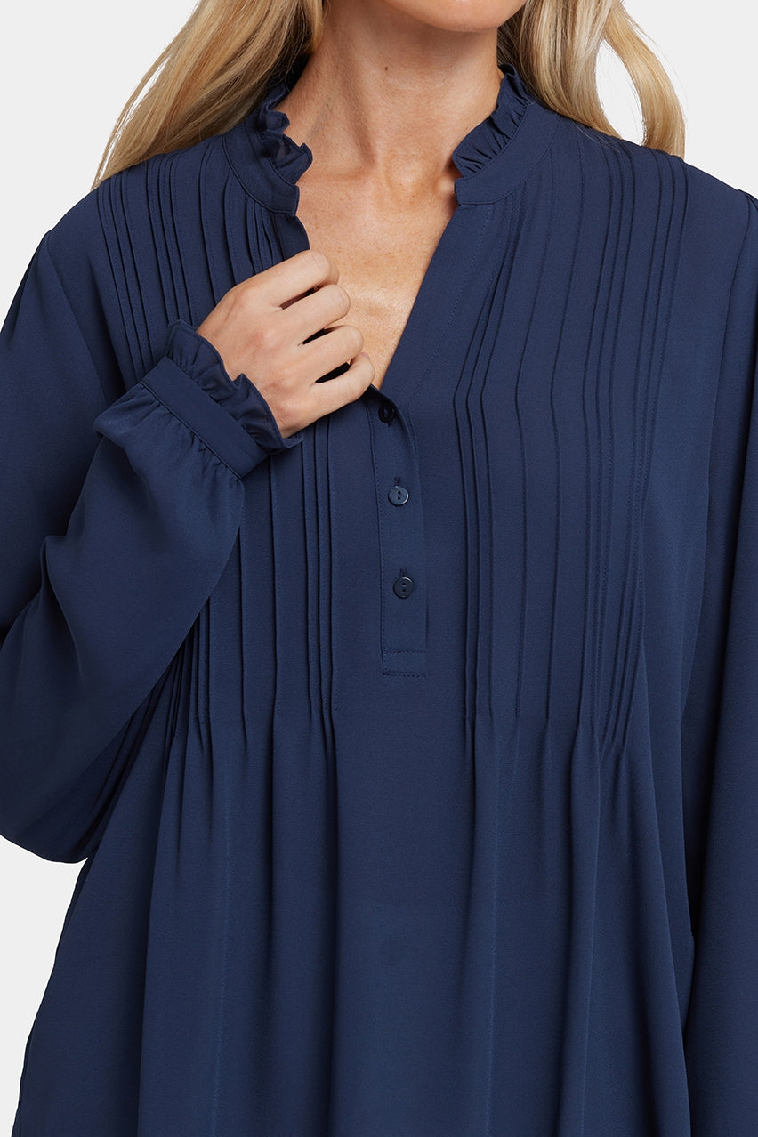 Pleated Front Tunic | Oxford Navy | Top | NYDJ