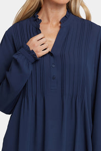 Pleated Front Tunic | Oxford Navy | Top | NYDJ
