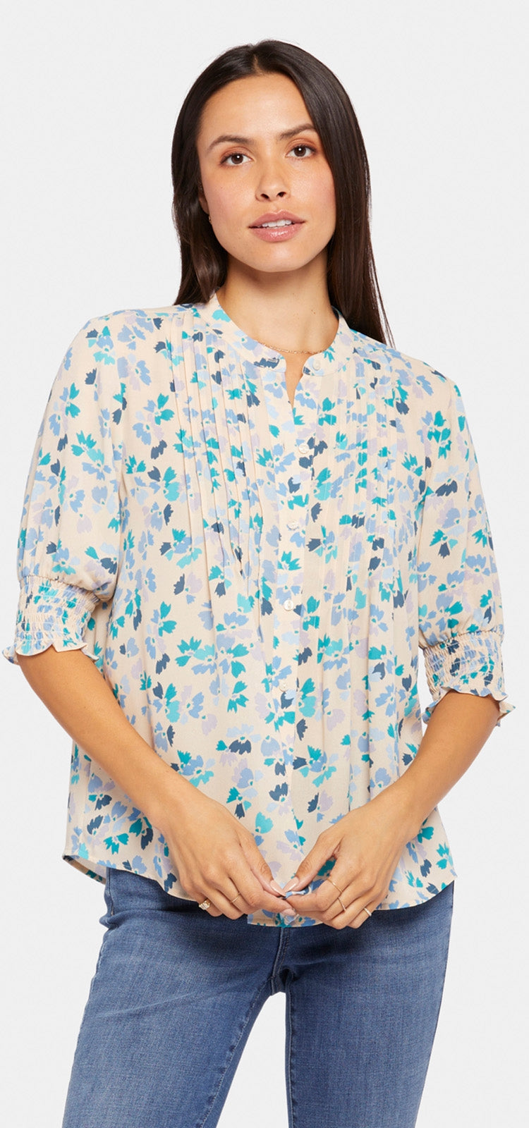 Smocked Pleated Pleasant Blouse Floral Print | Blossom Valley | Blouse | NYDJ