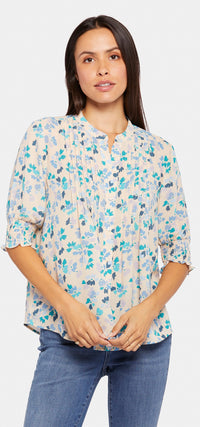 Smocked Pleated Pleasant Blouse Floral Print | Blossom Valley | Blouse | NYDJ