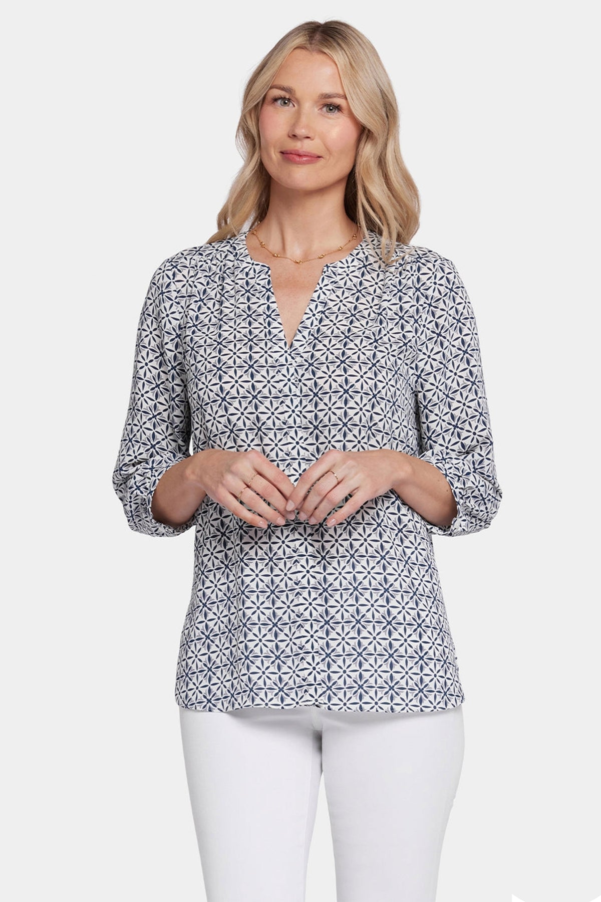 Pintuck Blouse Graphic Print | Early Bird | Blouse | NYDJ