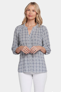 Pintuck Blouse Graphic Print | Early Bird | Blouse | NYDJ