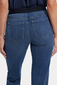 No Gapper™ Marilyn Straight Jeans In Petite In Sure Stretch® Denim With Striped Stretch Ba | Valencia Surf | Pants | NYDJ