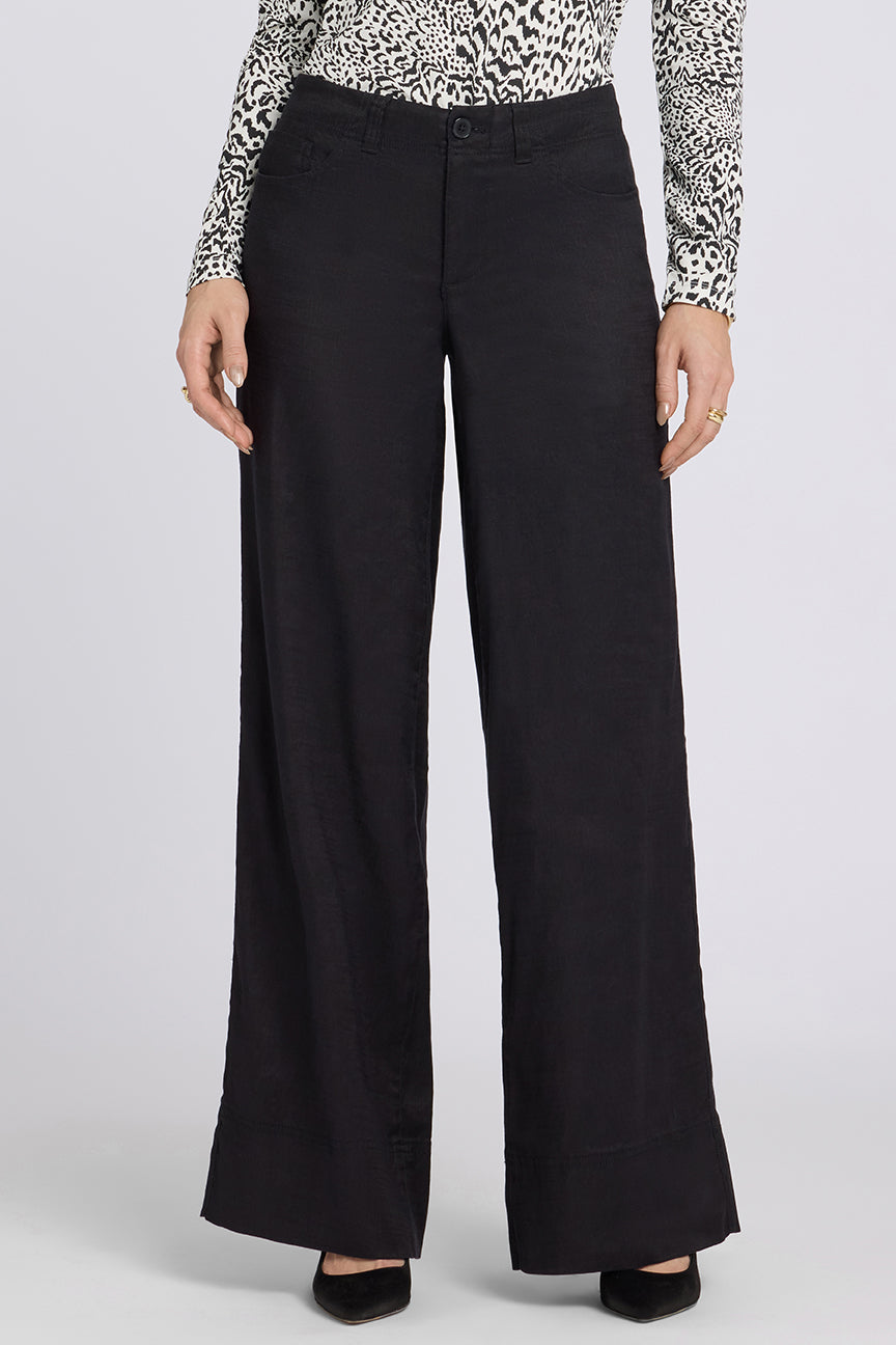 5 Pocket Wide Leg Trouser In Stretch Linen With Super High Rise | Black | Pants | NYDJ