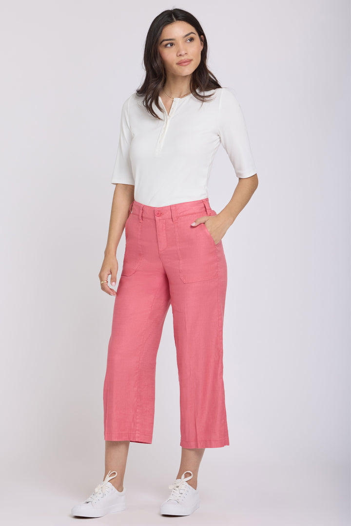 Wide Leg Cargo Capri Hosen aus Stretchleinen | Desert Rose