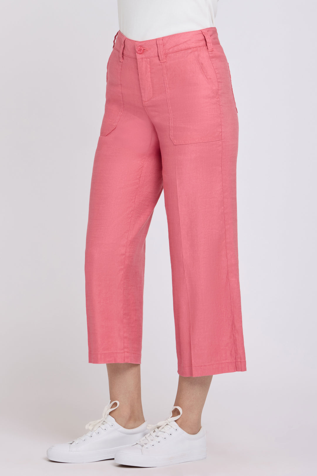 Wide Leg Cargo Capri Hosen aus Stretchleinen | Desert Rose