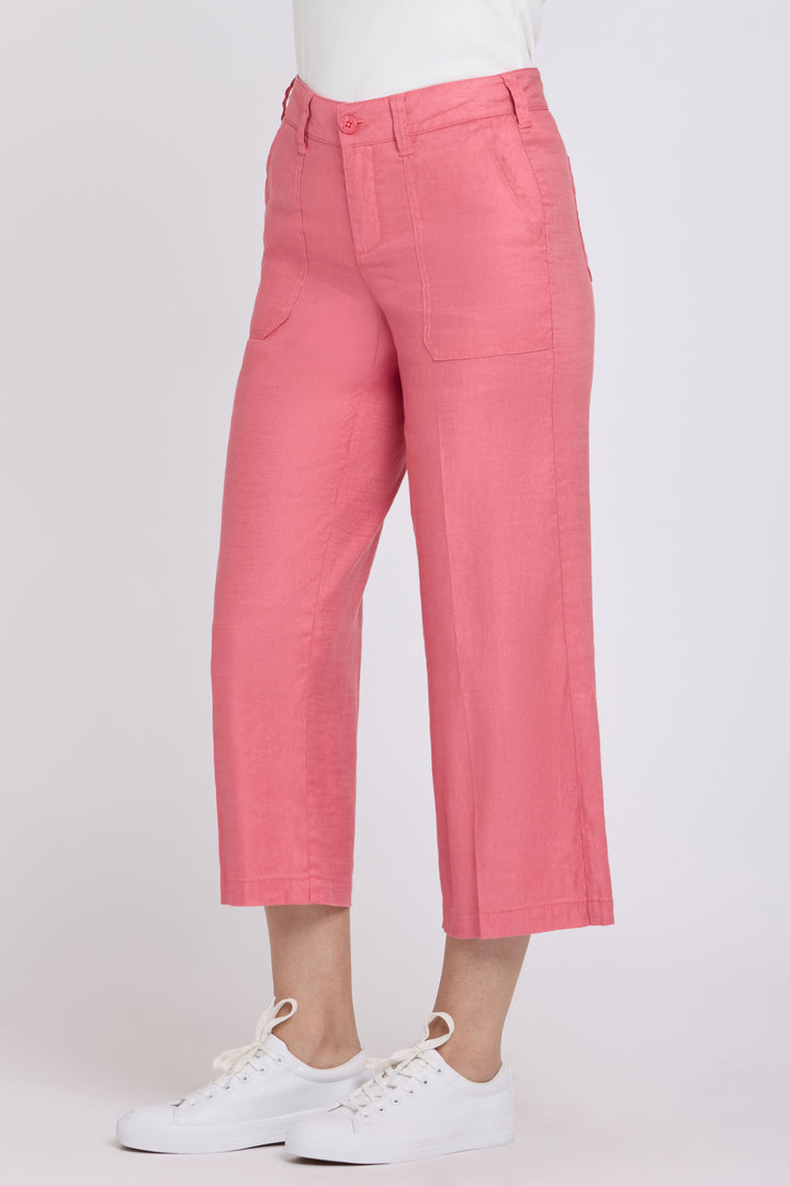 Wide Leg Cargo Capri Hosen aus Stretchleinen | Desert Rose