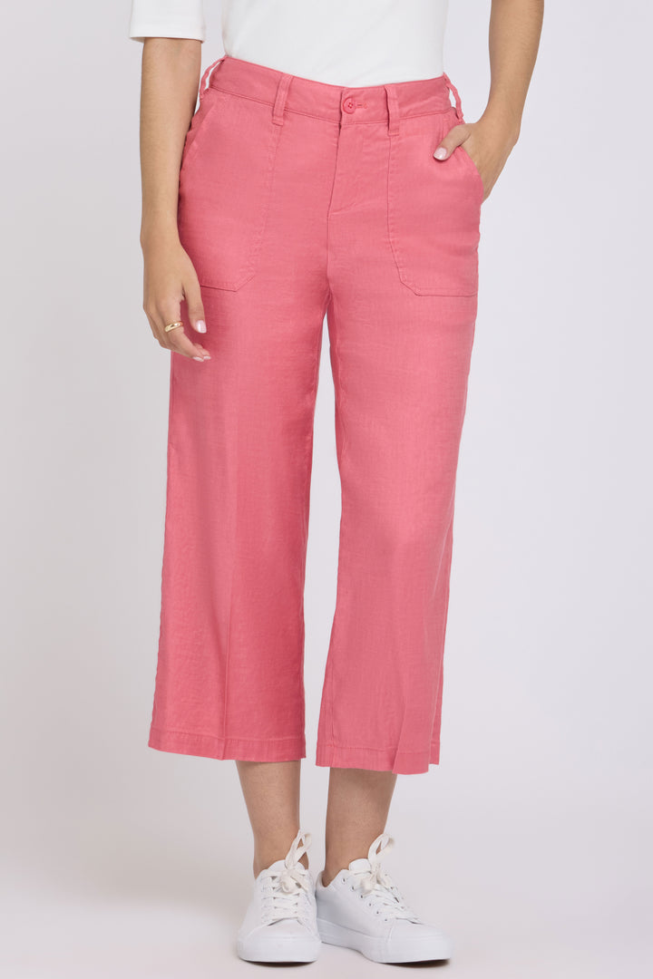 Wide Leg Cargo Capri Hosen aus Stretchleinen | Desert Rose