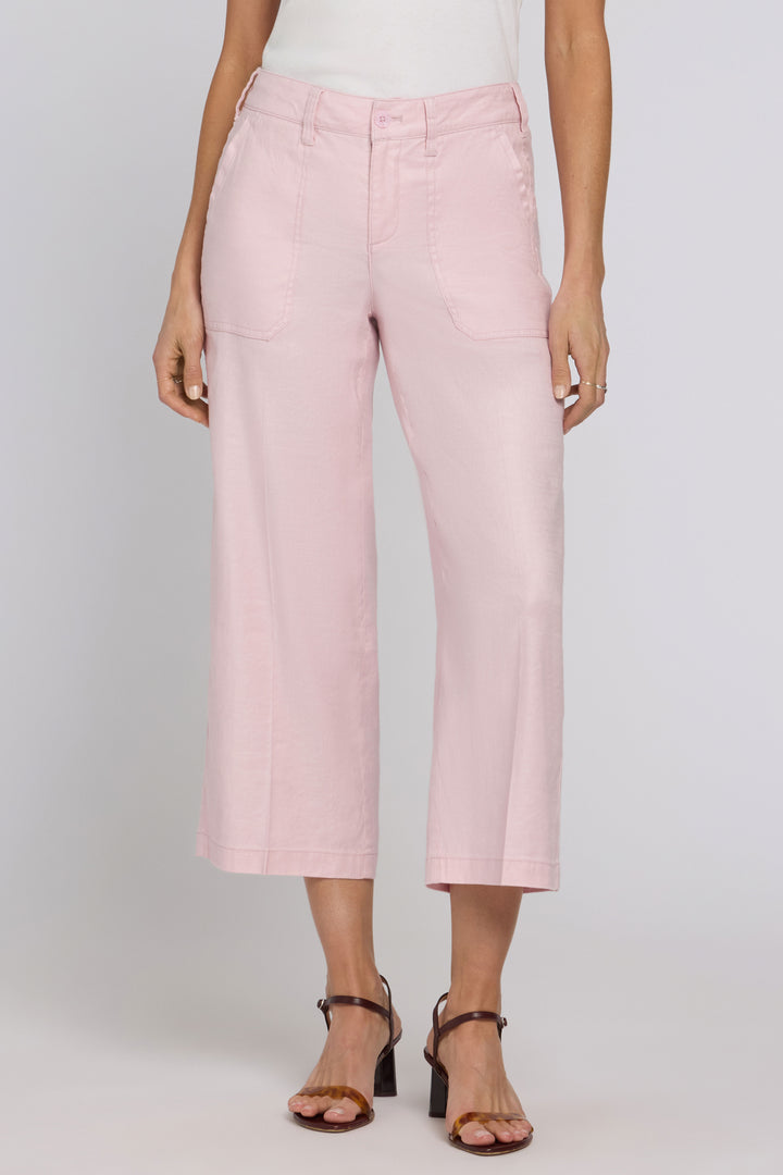 Wide Leg Cargo Capri Hosen aus Stretchleinen | Light Lilac