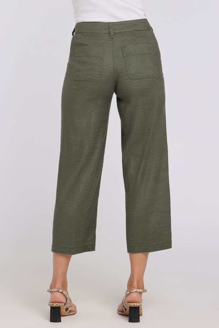 Wide Leg Cargo Capri Hosen aus Stretchleinen | Desert Green