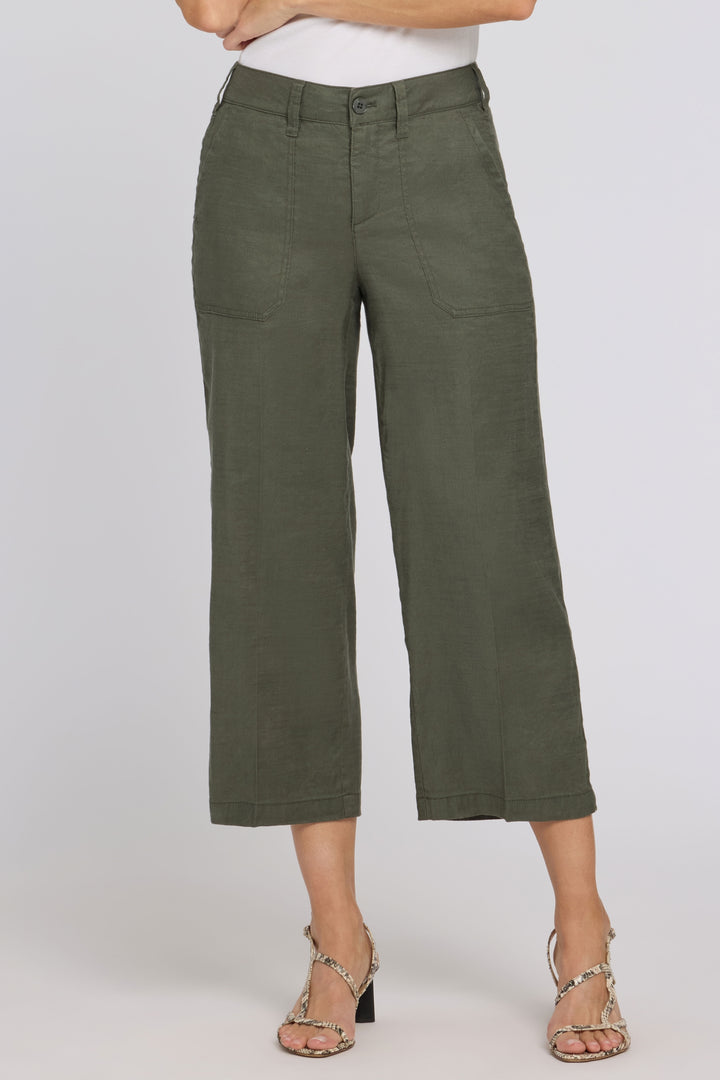 Wide Leg Cargo Capri Hosen aus Stretchleinen | Desert Green