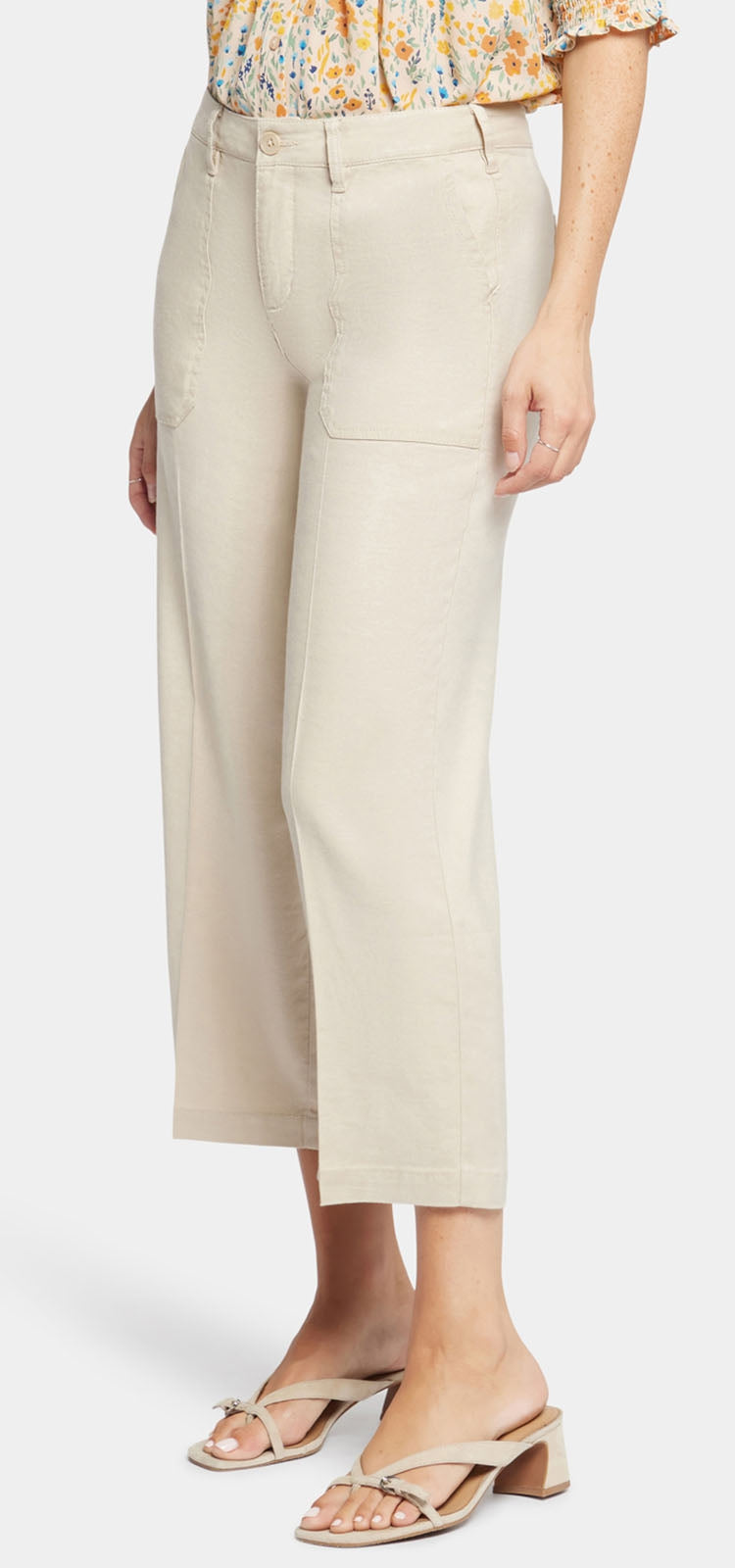 Wide Leg Cargo Capri Pants In Stretch Linen | Feather | Pants | NYDJ