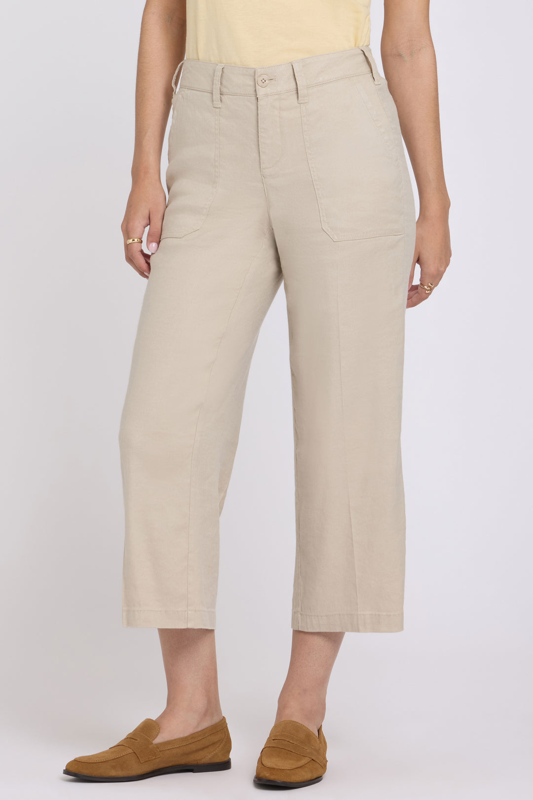 Wide Leg Cargo Capri Hosen aus Stretchleinen | Feather