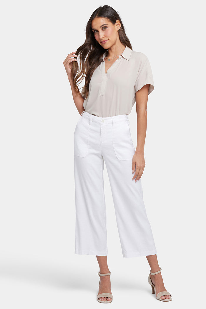 Wide Leg Cargo Capri Pants In Stretch Linen | Optic White | Pants | NYDJ