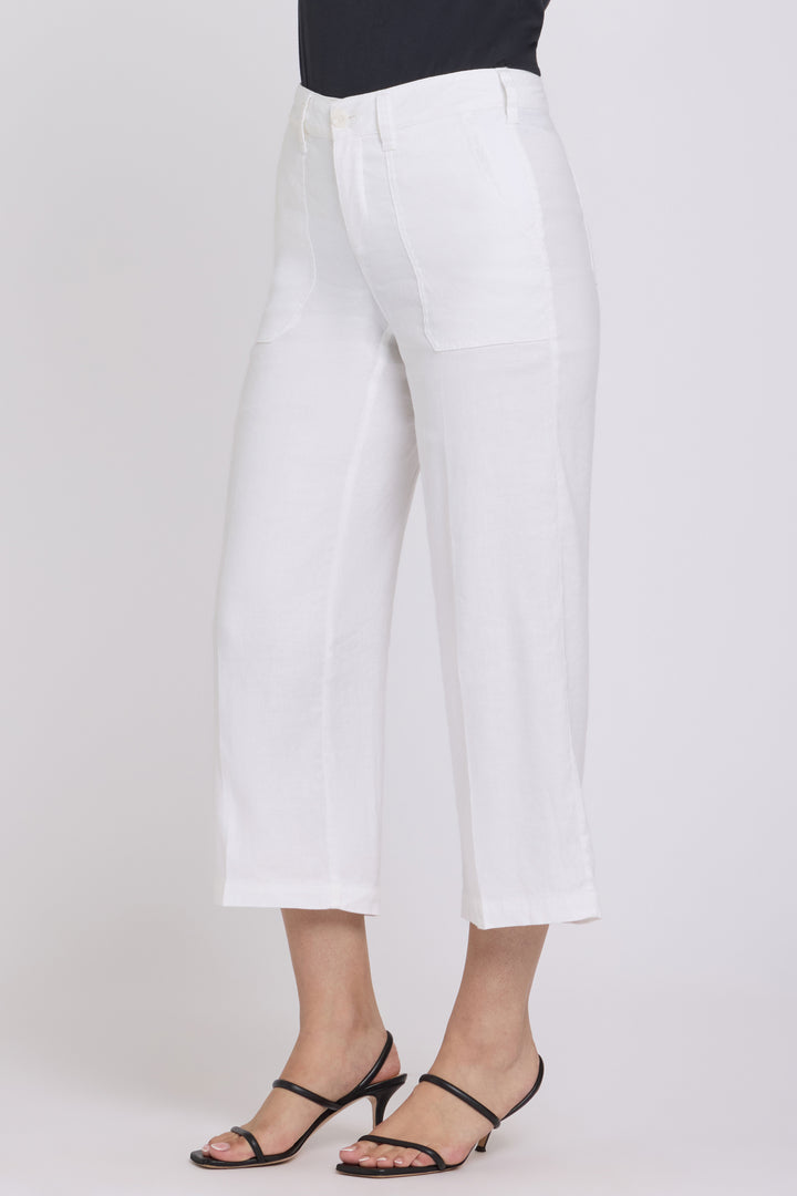 Wide Leg Cargo Capri Hosen aus Stretchleinen | Optic White