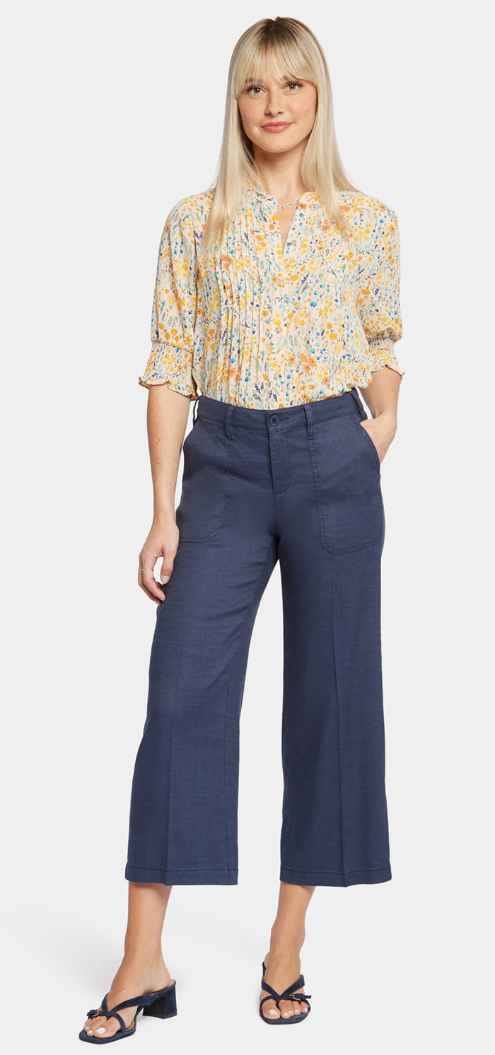 Wide Leg Cargo Capri Pants In Stretch Linen | Oxford Navy | Pants | NYDJ