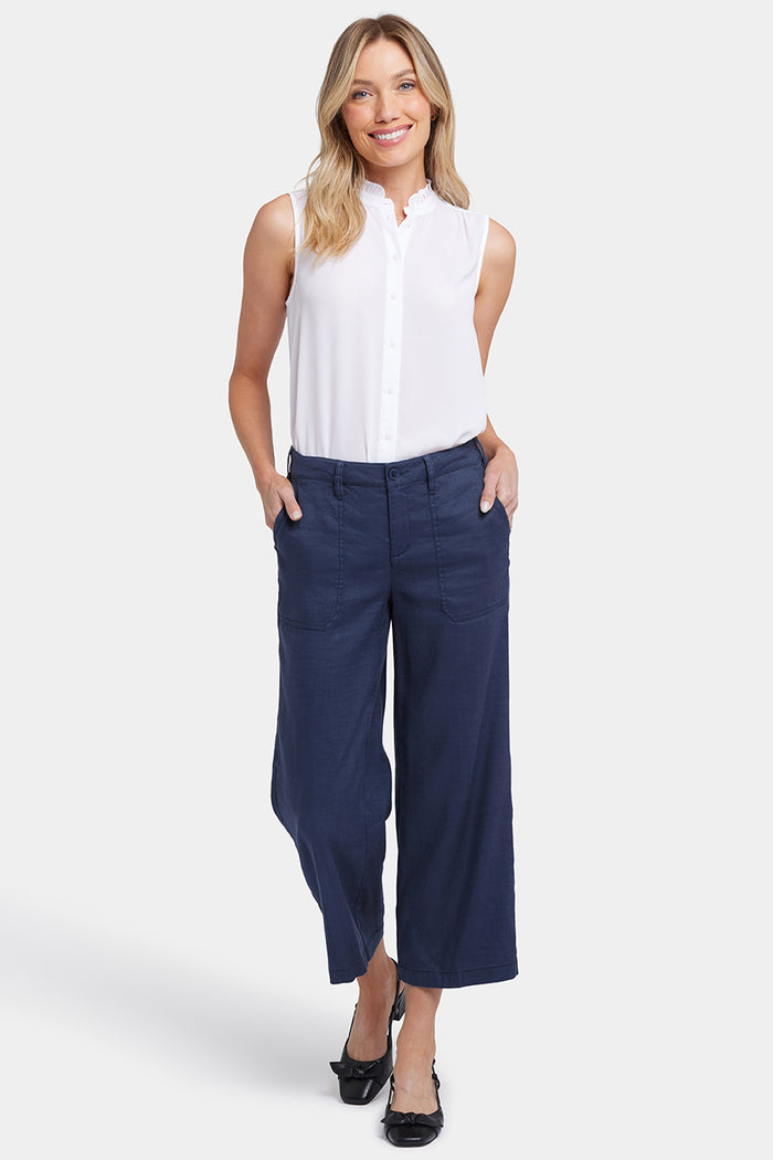 Wide Leg Cargo Capri Pants In Stretch Linen | Oxford Navy | Pants | NYDJ