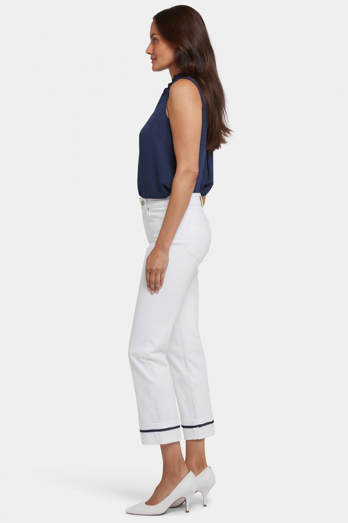 Marilyn Straight Ankle Jeans With Deep Cuffs And Binding Detail | Optic White | Pants | NYDJ