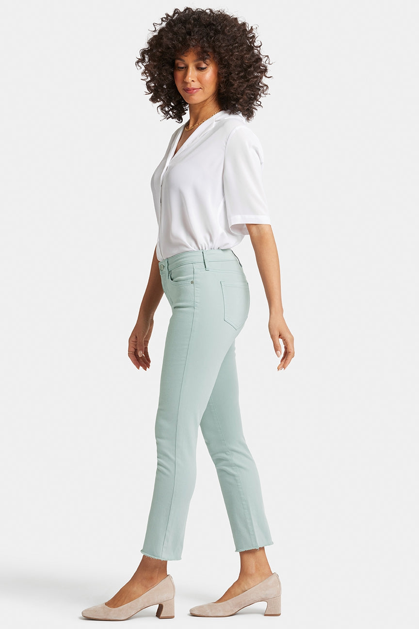 Sheri Slim Ankle Jeans Frayed Hems Green Coloured Denim | Snow Mint | Pants | NYDJ