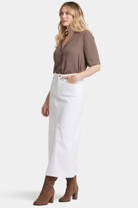 High Rise Long Skirt With Center Front Slit | Optic White | Skirt | NYDJ