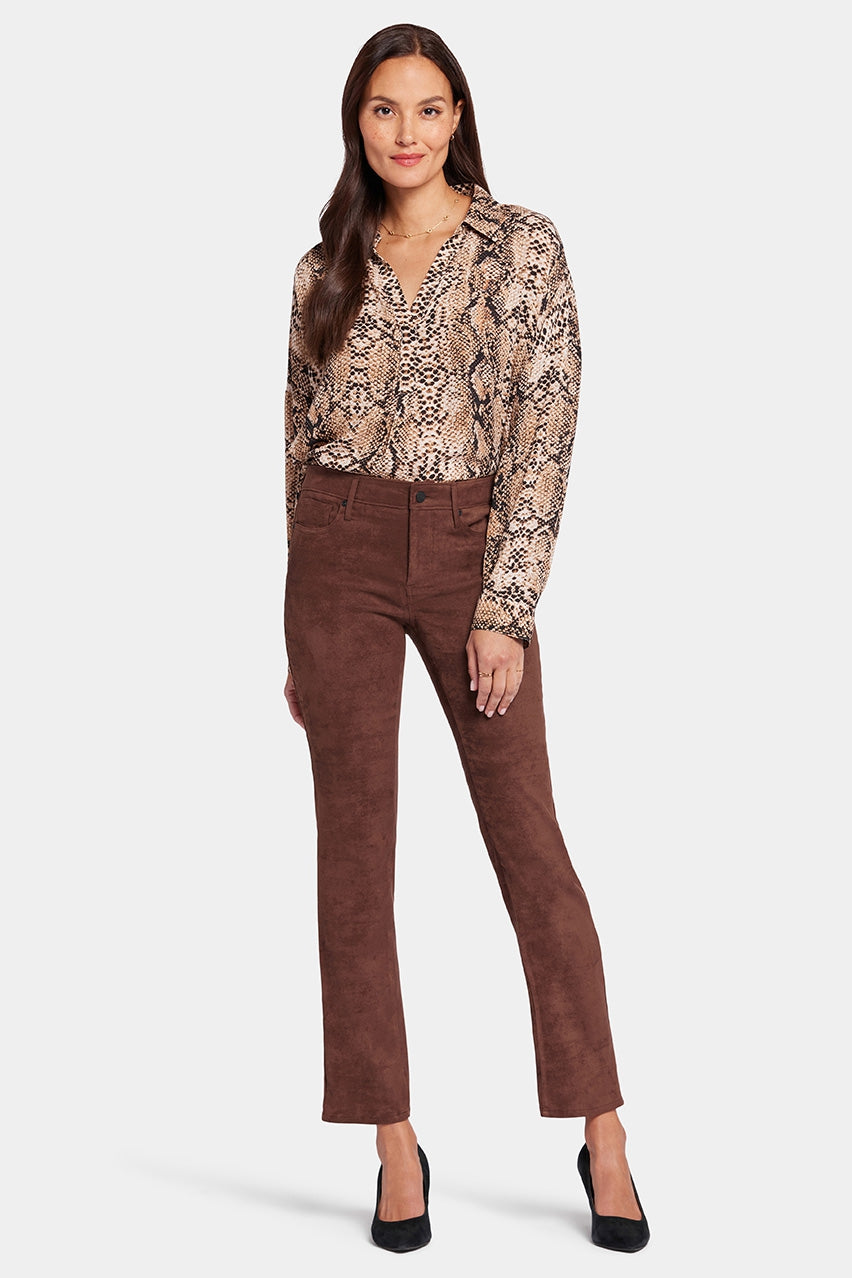 Sheri Slim Trouser Brown Faux Suede | Dark Chocolate | Pants | NYDJ