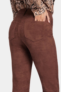 Sheri Slim Trouser Brown Faux Suede | Dark Chocolate | Pants | NYDJ