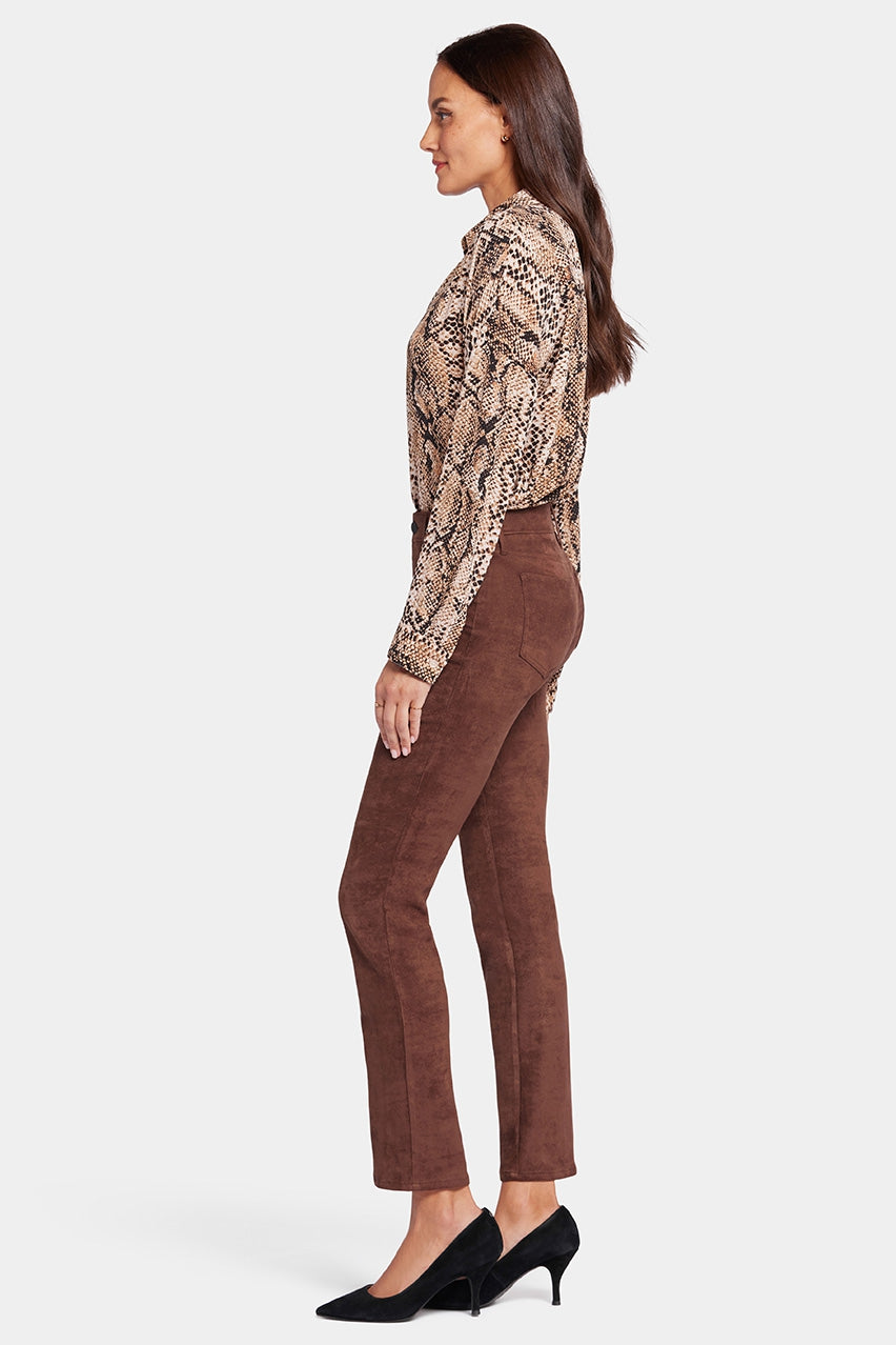 Sheri Slim Trouser Brown Faux Suede | Dark Chocolate | Pants | NYDJ