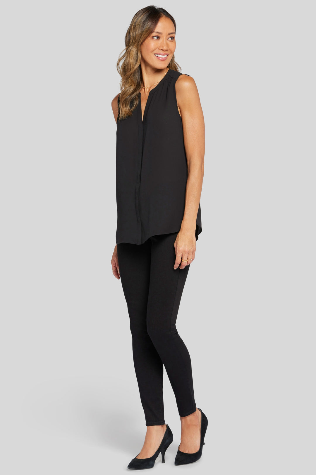 Ärmellose Pintuck Bluse | Black