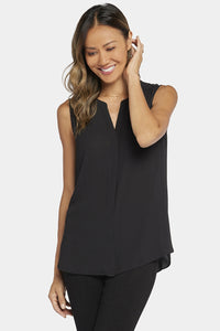 Sleeveless Pintuck Blouse | Black | Top | NYDJ