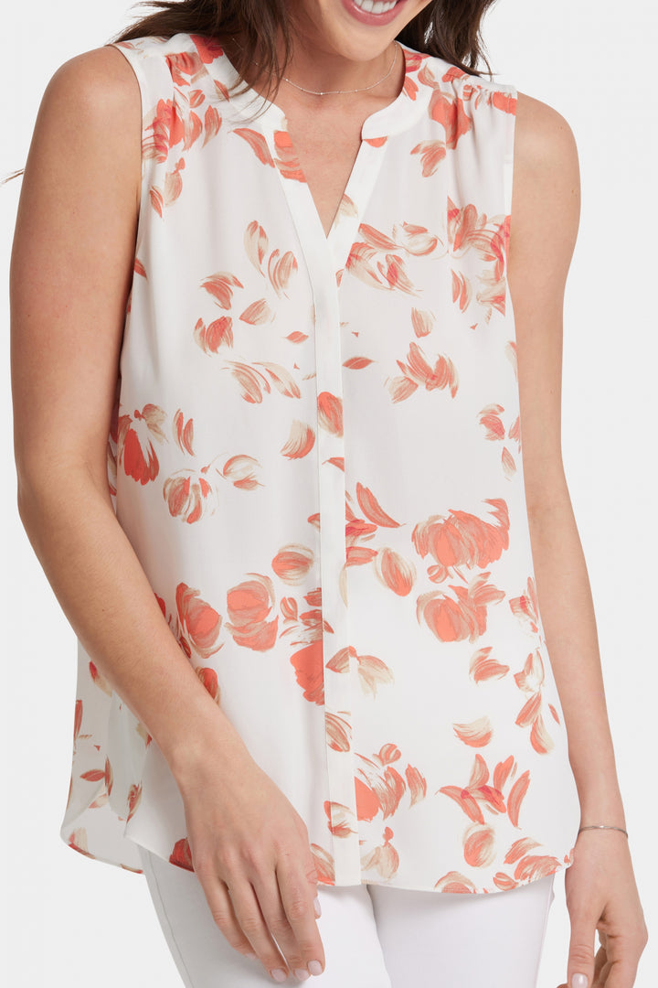 Sleeveless Pintuck Blouse Abstraktem Blumendruck | Aurora