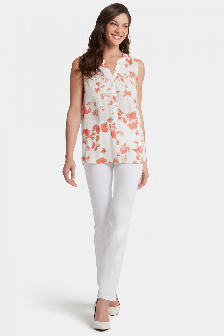 Sleeveless Pintuck Blouse Abstraktem Blumendruck | Aurora