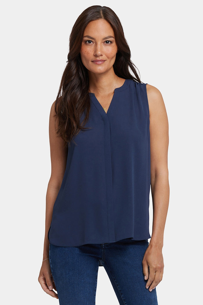 Sleeveless Pintuck Blouse | Oxford Navy | Top | NYDJ