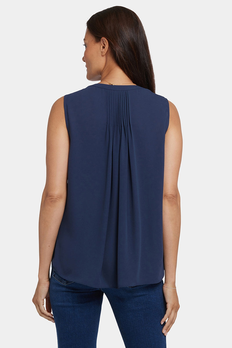 Sleeveless Pintuck Blouse | Oxford Navy | Top | NYDJ