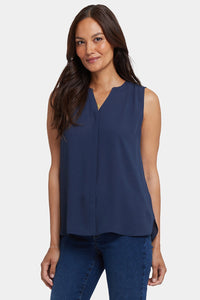 Sleeveless Pintuck Blouse | Oxford Navy | Top | NYDJ