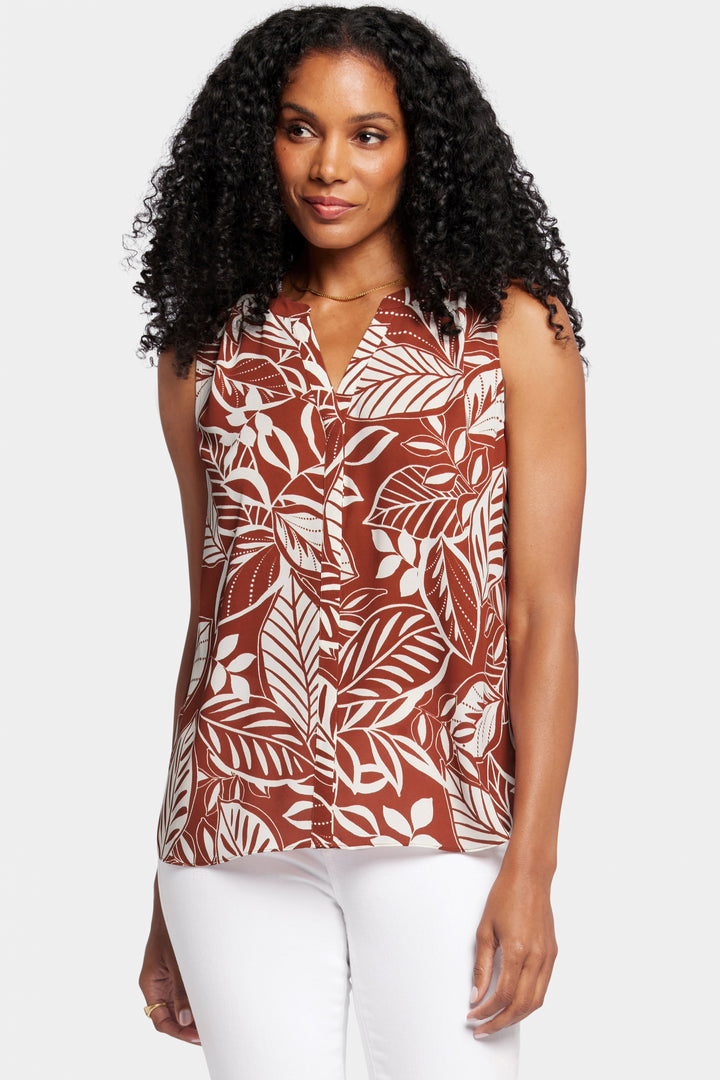 Sleeveless Pintuck Blouse Tropischem Print | Arianna