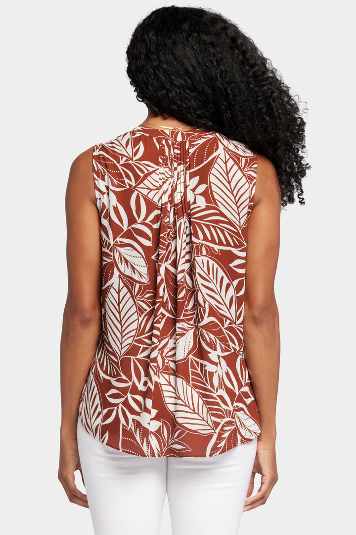 Sleeveless Pintuck Blouse Tropischem Print | Arianna