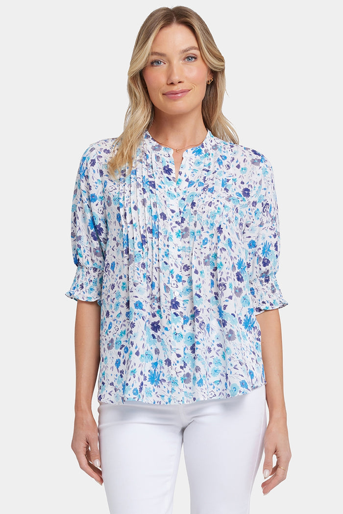 Pleated Short Sleeved Blouse | Jimena Garden | Blouse | NYDJ