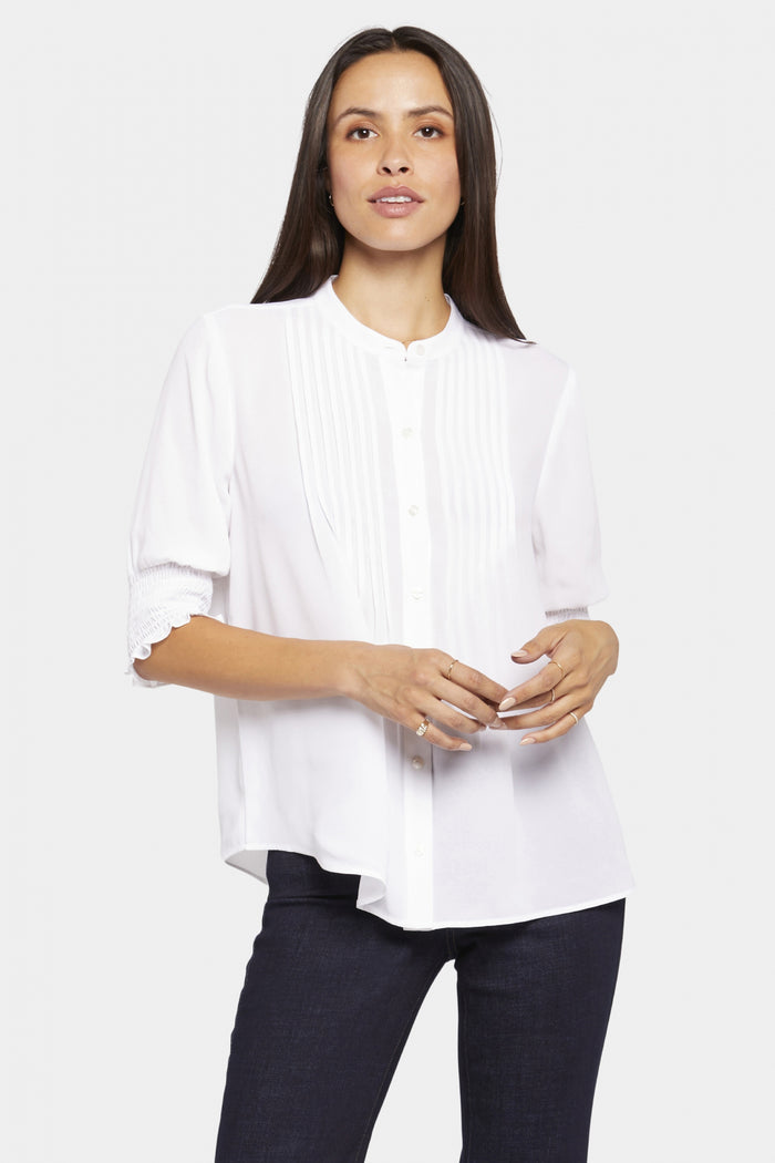 Pleated Short Sleeved Blouse | Optic White | Blouse | NYDJ