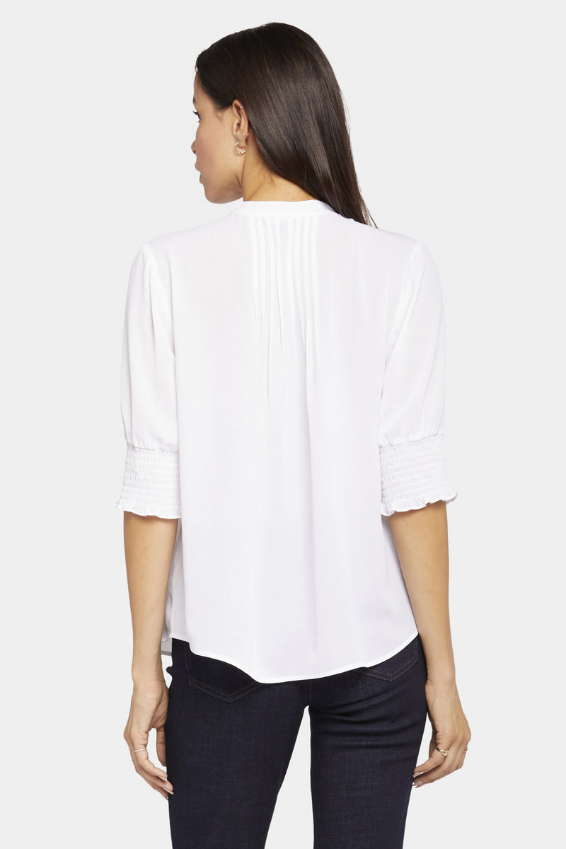 Pleated Short Sleeved Blouse | Optic White | Blouse | NYDJ