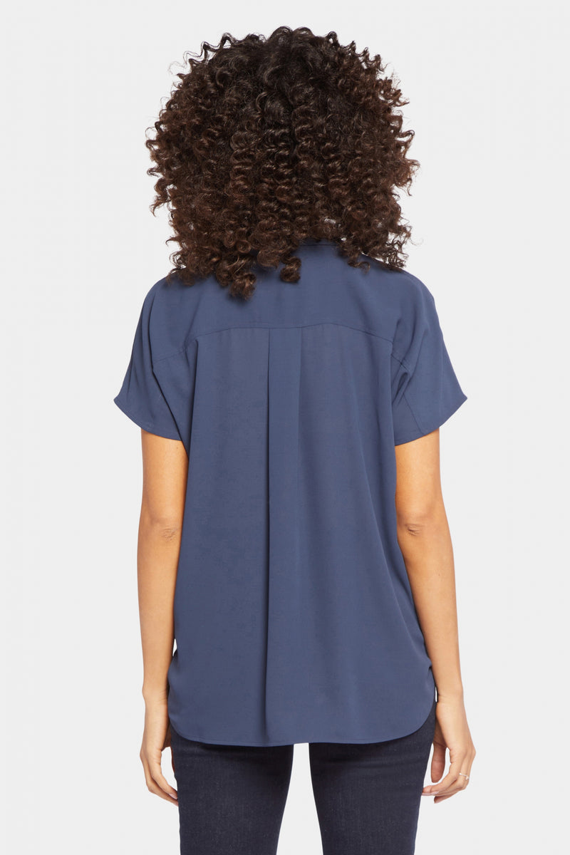 Becky Short Sleeved Blouse | Oxford Navy | Blouse | NYDJ