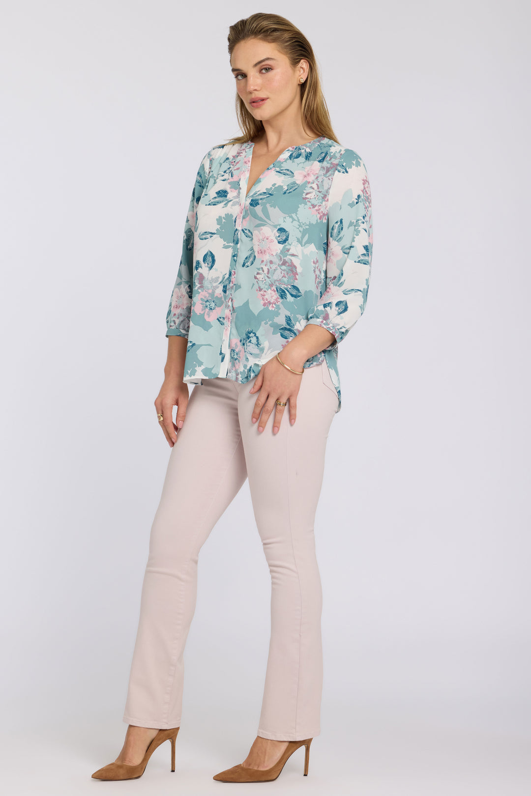 Pintuck Bluse | Floral Mosaic