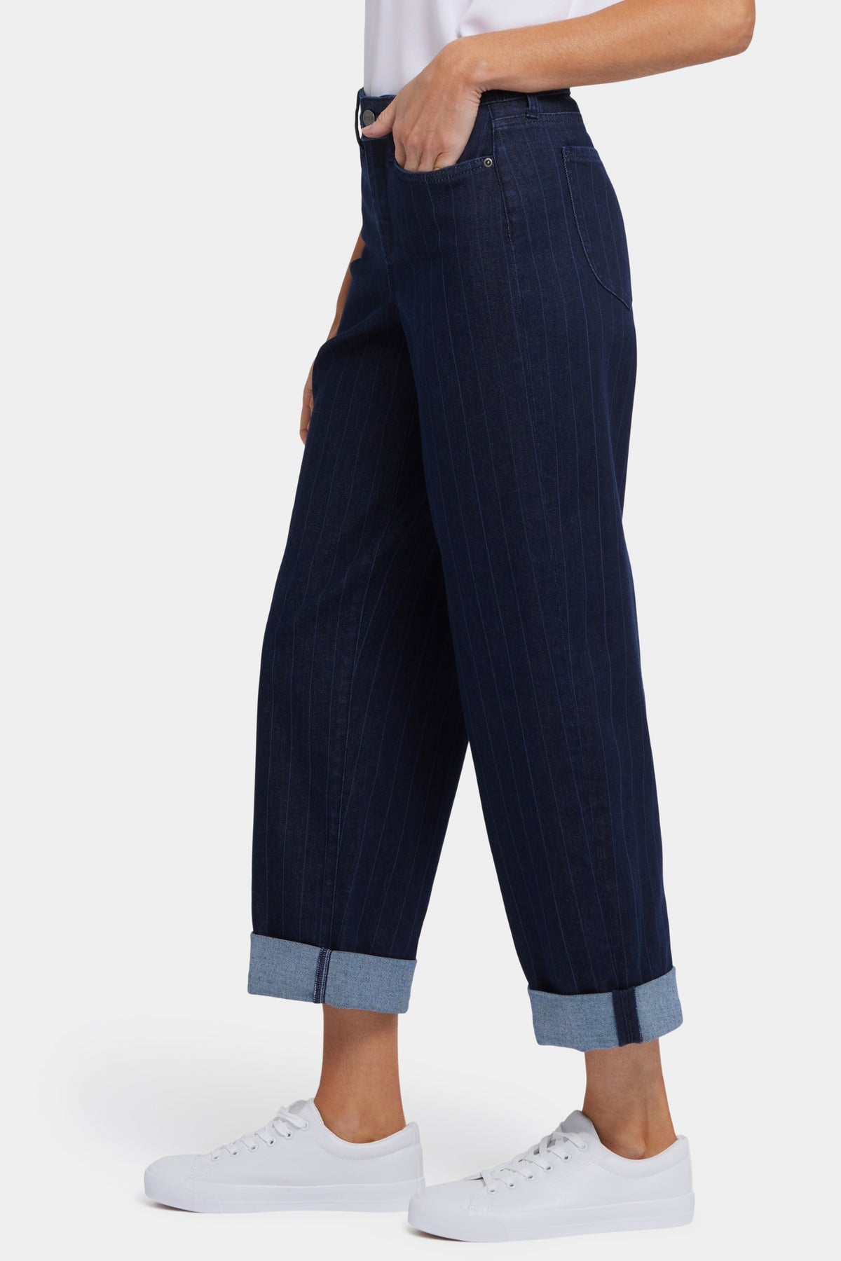 Jemma Barrel Ankle Jeans With High Rise And 2" Roll Cuffs | Biscay Stripe | Pants | NYDJ