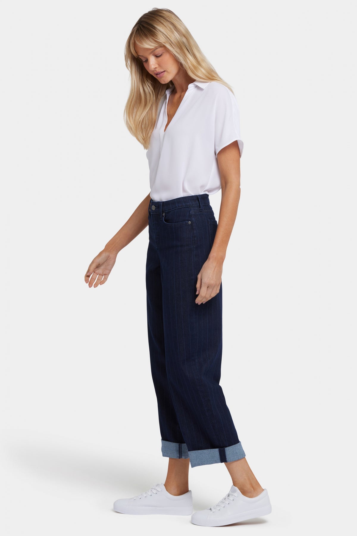 Jemma Barrel Ankle Jeans With High Rise And 2" Roll Cuffs | Biscay Stripe | Pants | NYDJ